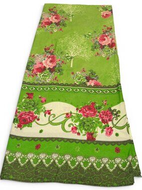 Vintage Handmade Flat Floral Bedsheet for Twin bed 87 x 76 in. Green Pink Unique